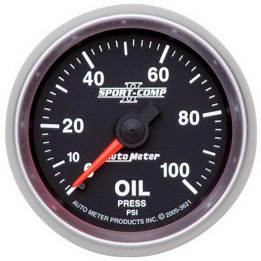 AutoMeter Oil Pressure Gauge - Sport-Comp II - 0-100 psi - Mechanical - Analog - Full Sweep - 2-1/16 in Diameter - Black Face - Each