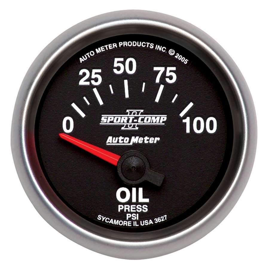AutoMeter Oil Pressure Gauge - Sport-Comp II - 0-100 psi - Electric - Analog - Short Sweep - 2-1/16 in Diameter - Black Face - Each