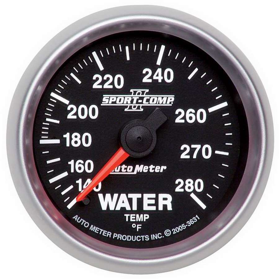 AutoMeter Water Temperature Gauge - Sport-Comp II - 140-280 Degree F - Mechanical - Analog - Full Sweep - 2-1/16 in Diameter - Black Face - Each