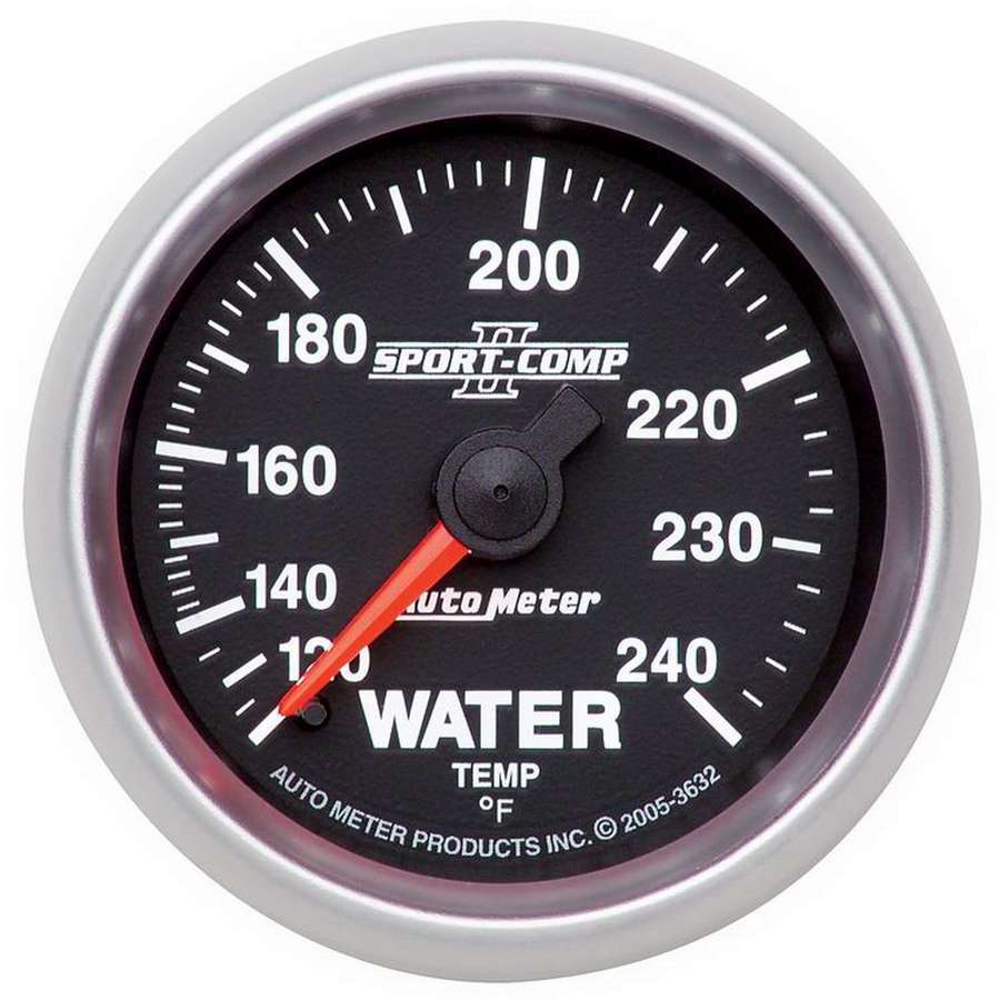 AutoMeter Water Temperature Gauge - Sport-Comp II - 120-240 Degree F - Mechanical - Analog - Full Sweep - 2-1/16 in Diameter - Black Face - Each