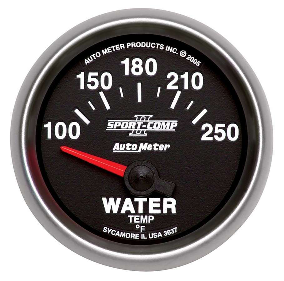 AutoMeter Water Temperature Gauge - Sport-Comp II - 100-250 Degree F - Electric - Analog - Short Sweep - 2-1/16 in Diameter - Black Face - Each