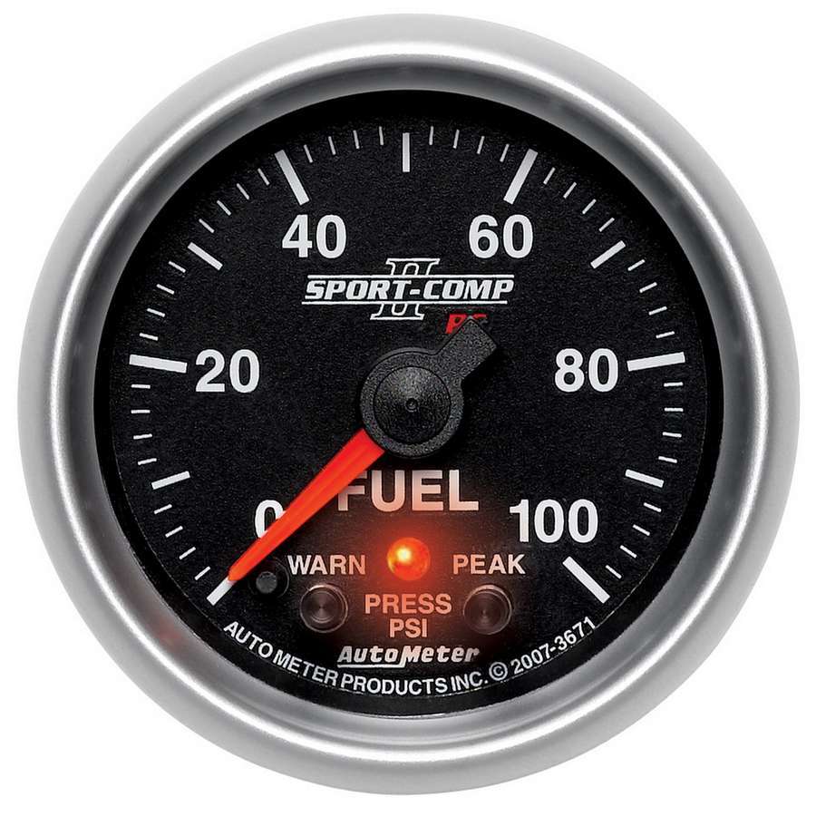 AutoMeter Fuel Pressure Gauge - Sport-Comp II - 0-100 psi - Electric - Analog - Full Sweep - 2-1/16 in Diameter - Peak and Warn - Black Face - Each