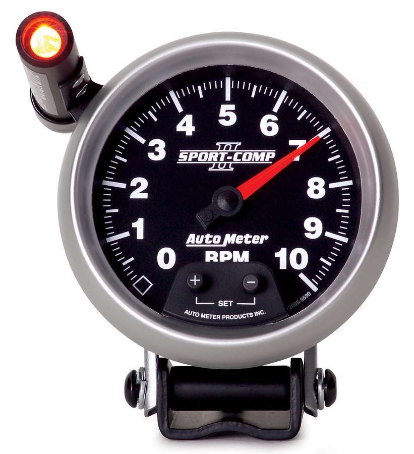 AutoMeter Tachometer - Sport-Comp II - 10000 RPM - Electric - Analog - 3-3/4 in Diameter - Pedestal Mount - Shift Light - Black Face - Each