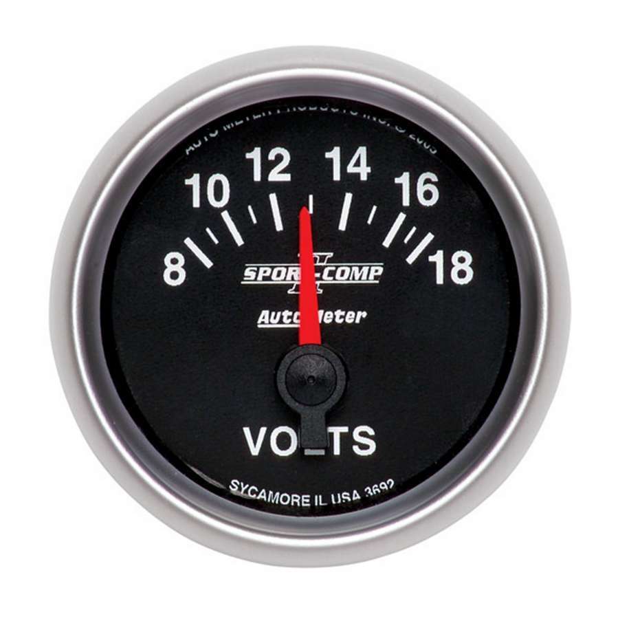 AutoMeter Voltmeter - Sport-Comp II - 8-18V - Electric - Analog - Short Sweep - 2-1/16 in Diameter - Black Face - Each