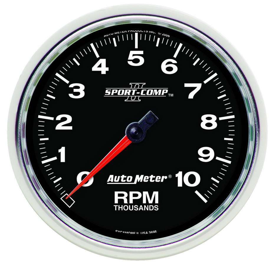 AutoMeter Tachometer - Sport-Comp II - 10000 RPM - Electric - Analog - 5 in Diameter - Dash Mount - Black Face - Each
