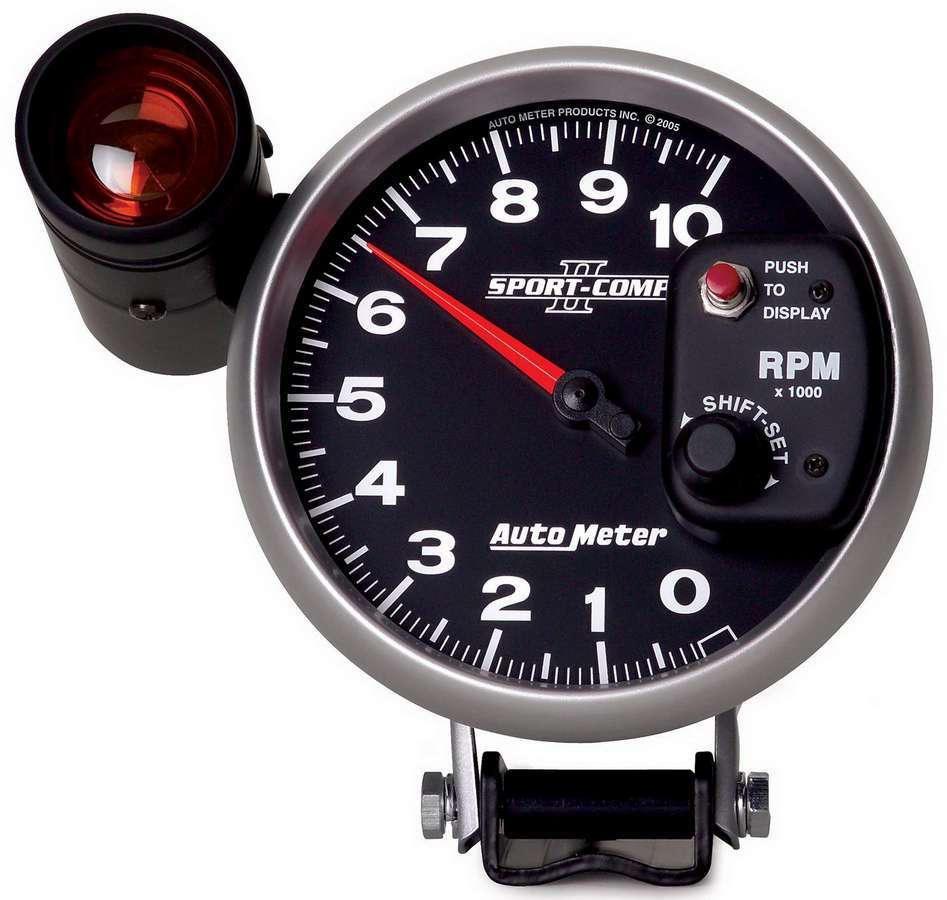 AutoMeter Tachometer - Sport-Comp II - 10000 RPM - Electric - Analog - 5 in Diameter - Pedestal Mount - Shift Light - Black Face - Each