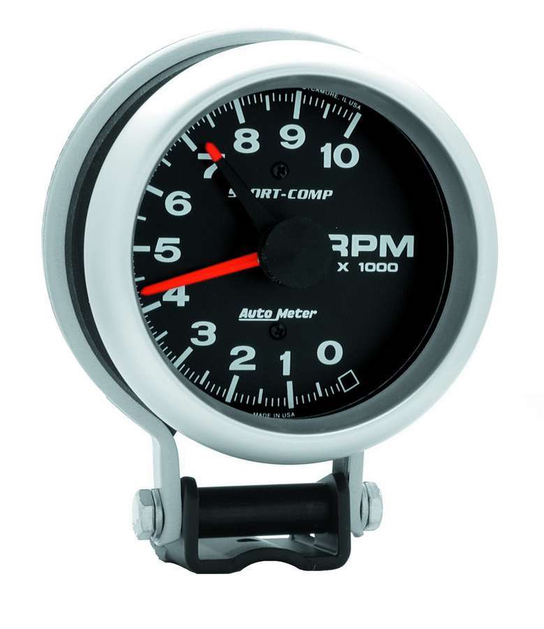 AutoMeter Tachometer - Sport-Comp - 10000 RPM - Electric - Analog - 3-3/4 in Diameter - Pedestal Mount - Black Face - Each