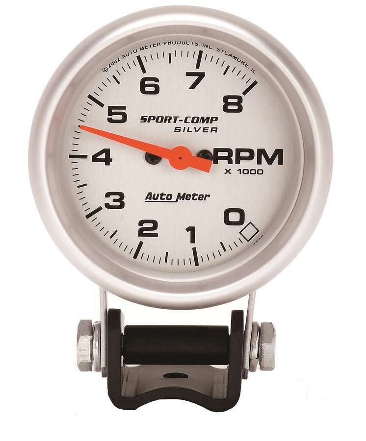 AutoMeter Tachometer - Ultra-Lite - 8000 RPM - Electric - Analog - 2-5/8 in Diameter - Pedestal Mount - Silver Face - Each