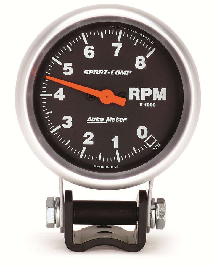 AutoMeter Tachometer - Sport-Comp - 8000 RPM - Electric - Analog - 2-5/8 in Diameter - Pedestal Mount - Black Face - Each