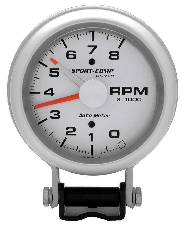 AutoMeter Tachometer - Ultra-Lite - 8000 RPM - Electric - Analog - 3-3/4 in Diameter - Pedestal Mount - Silver Face - Each