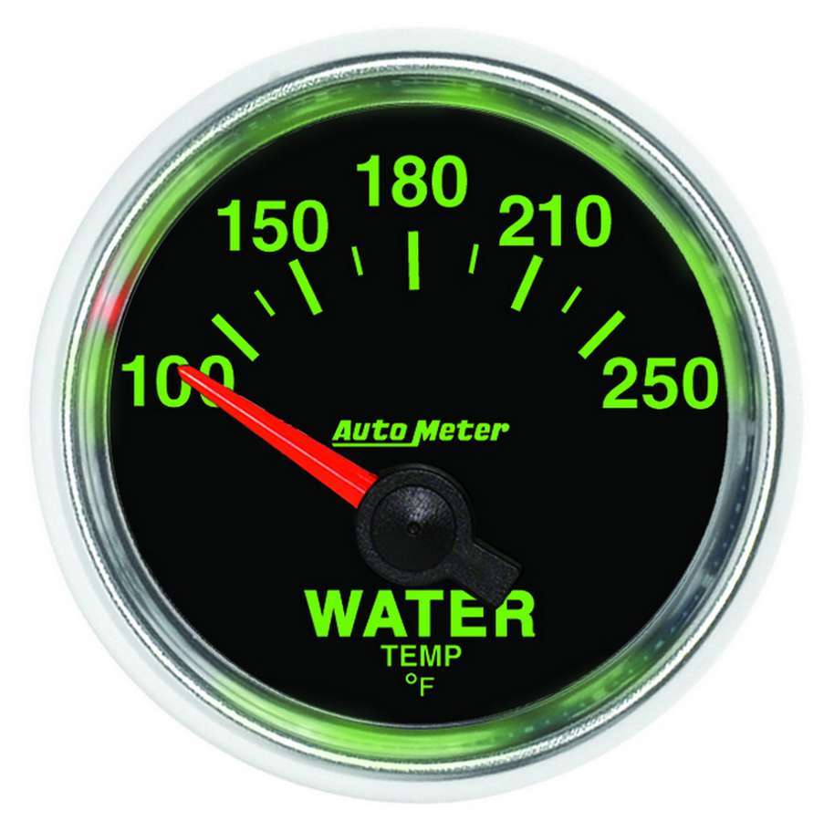 AutoMeter Water Temperature Gauge - GS - 100-250 Degree F - Electric - Analog - Short Sweep - 2-1/16 in Diameter - Black Face - Each