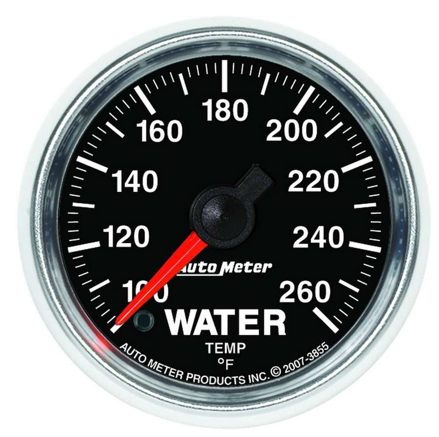 AutoMeter Water Temperature Gauge - GS - 100-260 Degree F - Electric - Analog - Full Sweep - 2-1/16 in Diameter - Black Face - Each