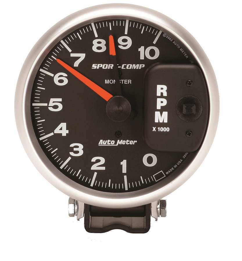 AutoMeter Tachometer - Sport-Comp - 10000 RPM - Electric - Analog - 5 in Diameter - Pedestal Mount - Black Face - Each