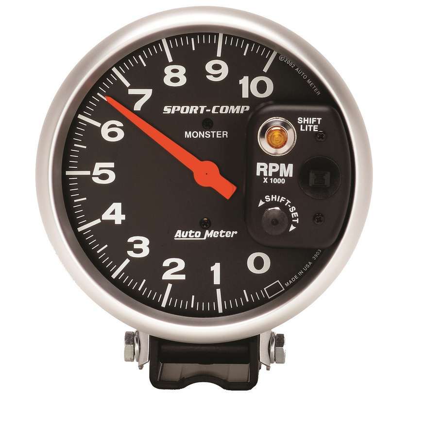 AutoMeter Tachometer - Sport-Comp - 10000 RPM - Electric - Analog - 5 in Diameter - Pedestal Mount - Shift Light - Black Face - Each