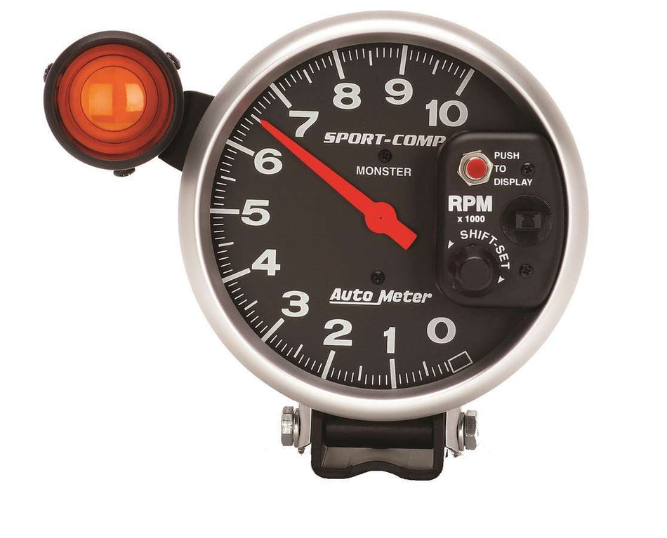 AutoMeter Tachometer - Sport-Comp - 10000 RPM - Electric - Analog - 5 in Diameter - Pedestal Mount - Shift Light - Black Face - Each