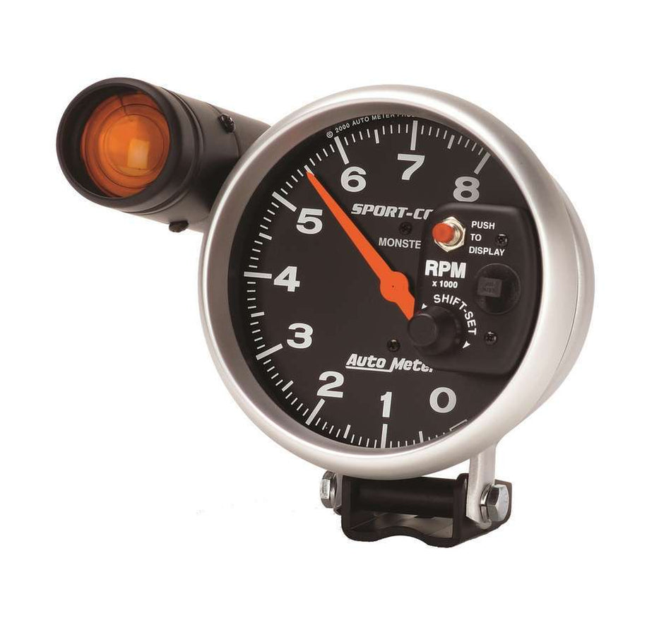 AutoMeter Tachometer - Sport-Comp - 8000 RPM - Electric - Analog - 5 in Diameter - Pedestal Mount - Shift Light - Black Face - Each