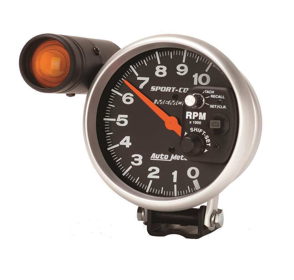 AutoMeter Tachometer - Sport-Comp - 10000 RPM - Electric - Analog - 5 in Diameter - Pedestal Mount - Shift Light - Memory - Black Face - Each
