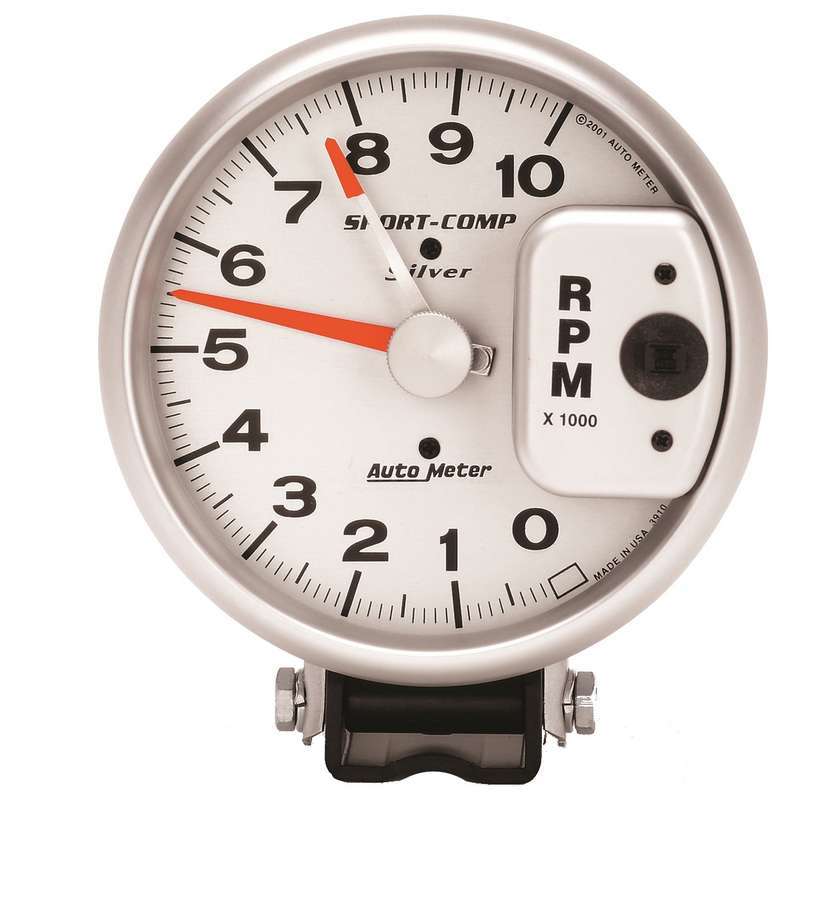 AutoMeter Tachometer - Ultra-Lite - 10000 RPM - Electric - Analog - 5 in Diameter - Pedestal Mount - Silver Face - Each
