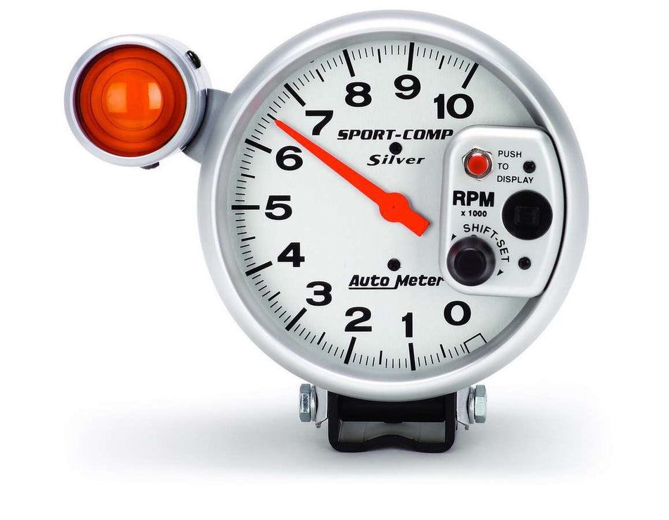 AutoMeter Tachometer - Ultra-Lite - 10000 RPM - Electric - Analog - 5 in Diameter - Pedestal Mount - Shift Light - Silver Face - Each