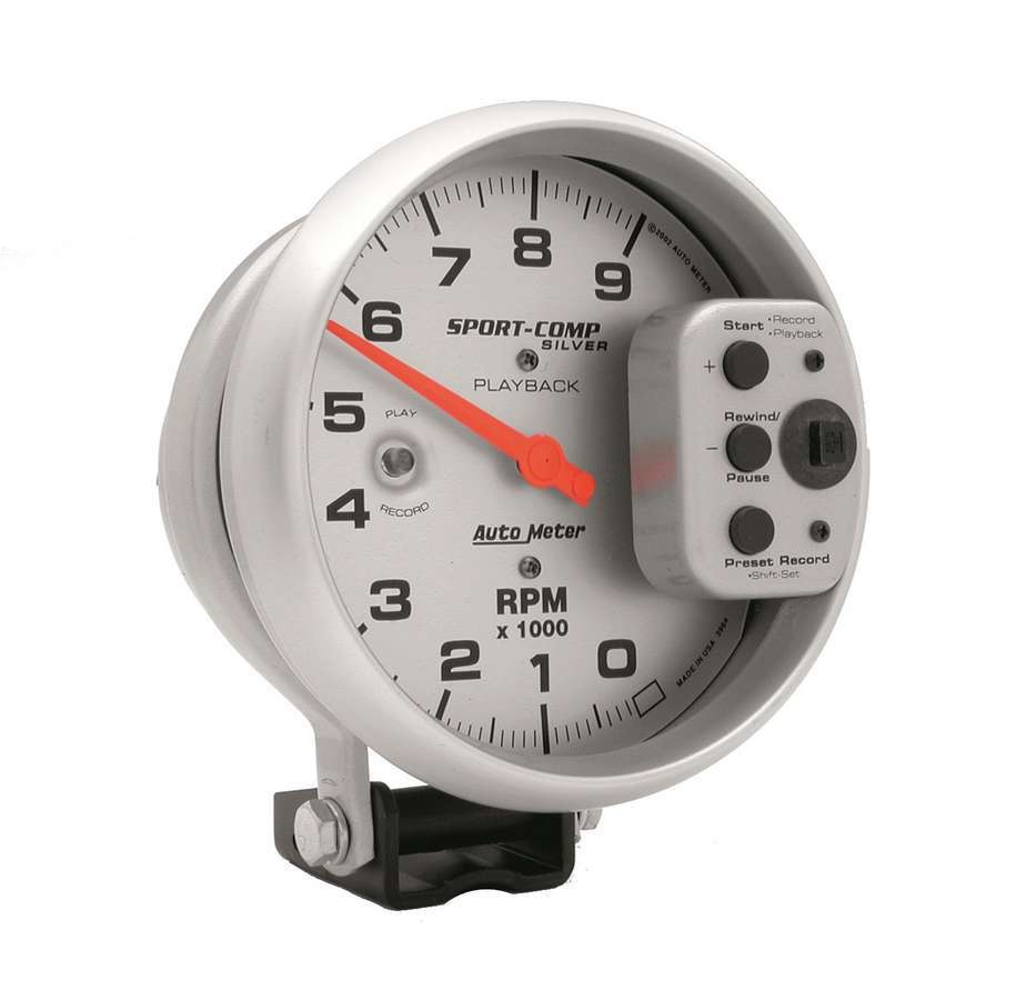 AutoMeter Tachometer - Ultra-Lite - 9000 RPM - Electric - Analog - 5 in Diameter - Pedestal Mount - Playback - Silver Face - Each
