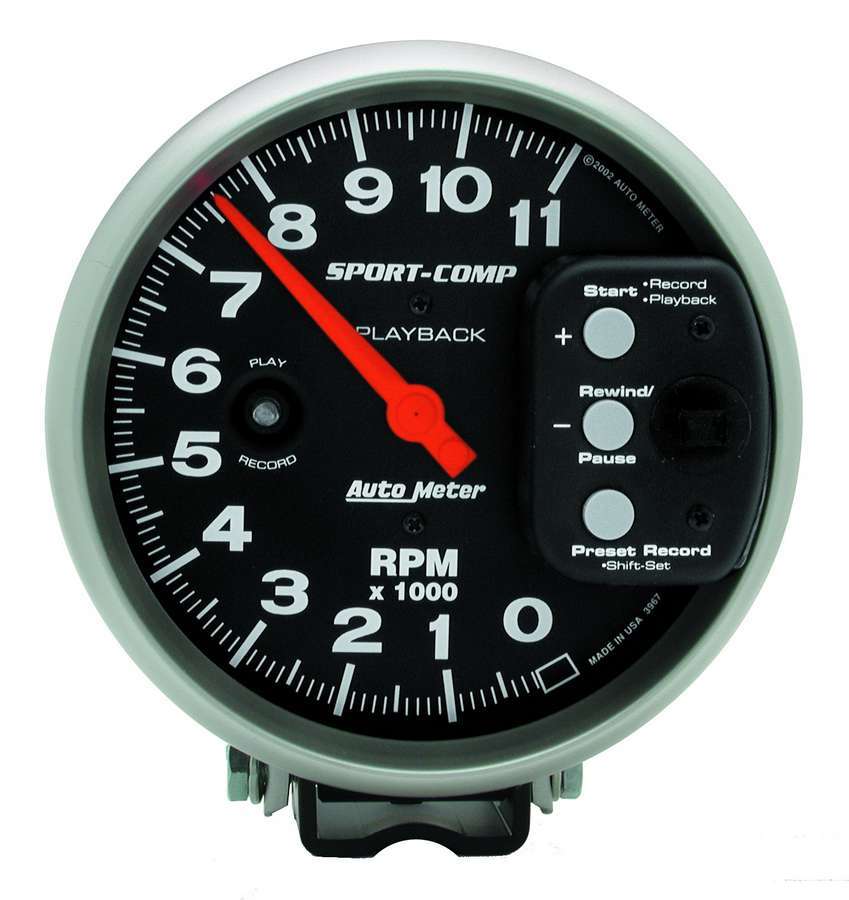 AutoMeter Tachometer - Sport-Comp - 11000 RPM - Electric - Analog - 5 in Diameter - Playback - Black Face - Each
