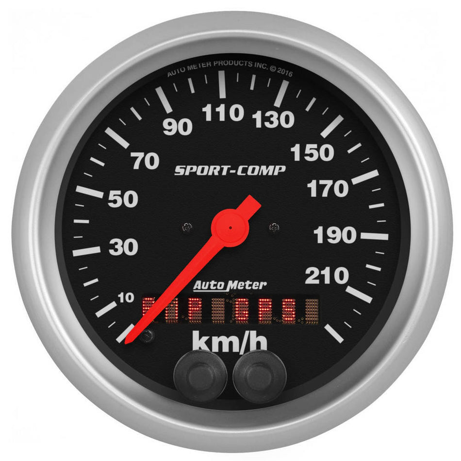 AutoMeter Speedometer - Sport-Comp - 225 KPH - Electric - Analog - 3-3/8 in Diameter - GPS Tracking - Black Face - Each