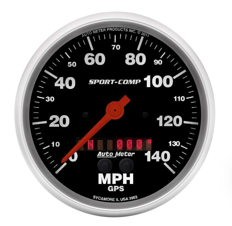 AutoMeter Speedometer - Sport-Comp - 140 MPH - Electric - Analog - 5 in Diameter - GPS Tracking - Black Face - Each