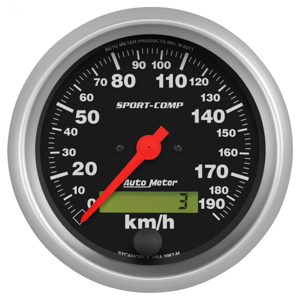 AutoMeter Speedometer - Sport-Comp - 190 KPH - Electric - Analog - 3-3/8 in Diameter - Programmable - Black Face - Each