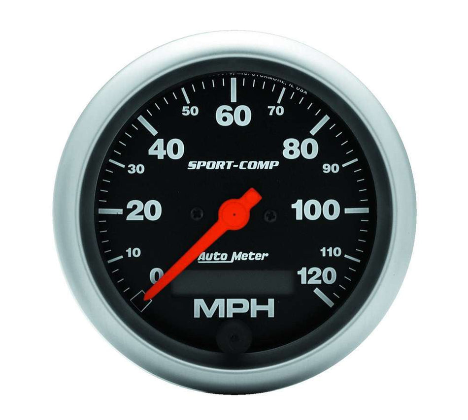 AutoMeter Speedometer - Sport-Comp - 120 MPH - Electric - Analog - 3-3/8 in Diameter - Programmable - Black Face - Each