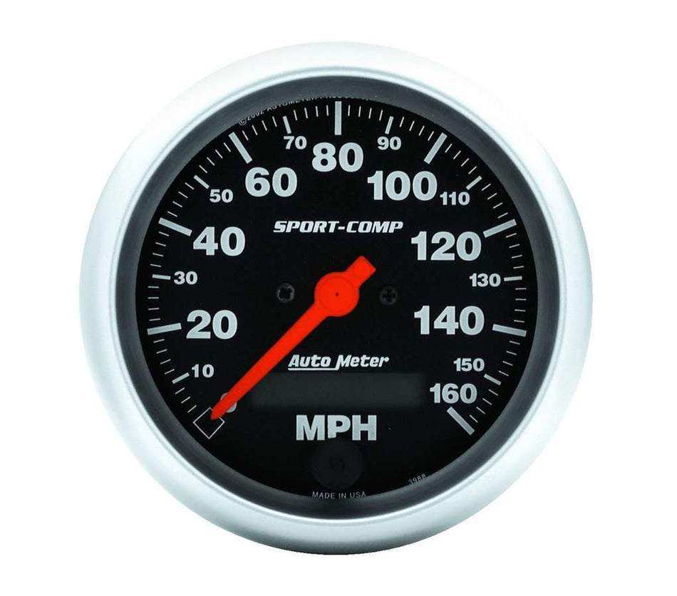 AutoMeter Speedometer - Sport-Comp - 160 MPH - Electric - Analog - 3-3/8 in Diameter - Programmable - Black Face - Each