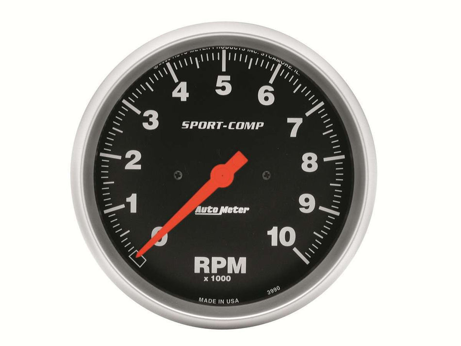 AutoMeter Tachometer - Sport-Comp - 10000 RPM - Electric - Analog - 5 in Diameter - Dash Mount - Black Face - Each