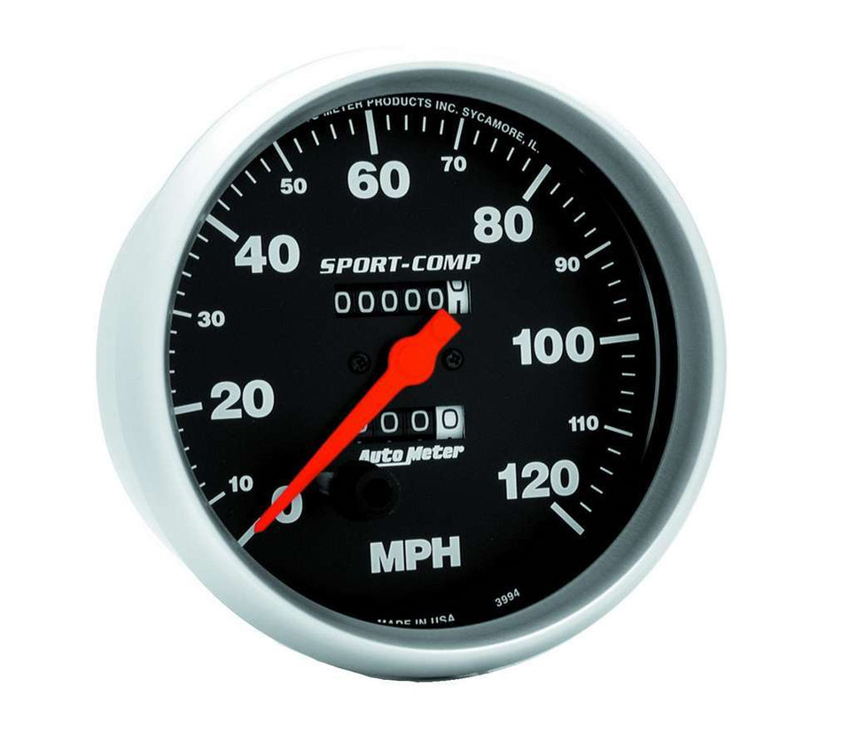 AutoMeter Speedometer - Sport-Comp - 120 MPH - Mechanical - Analog - 5 in Diameter - Black Face - Each