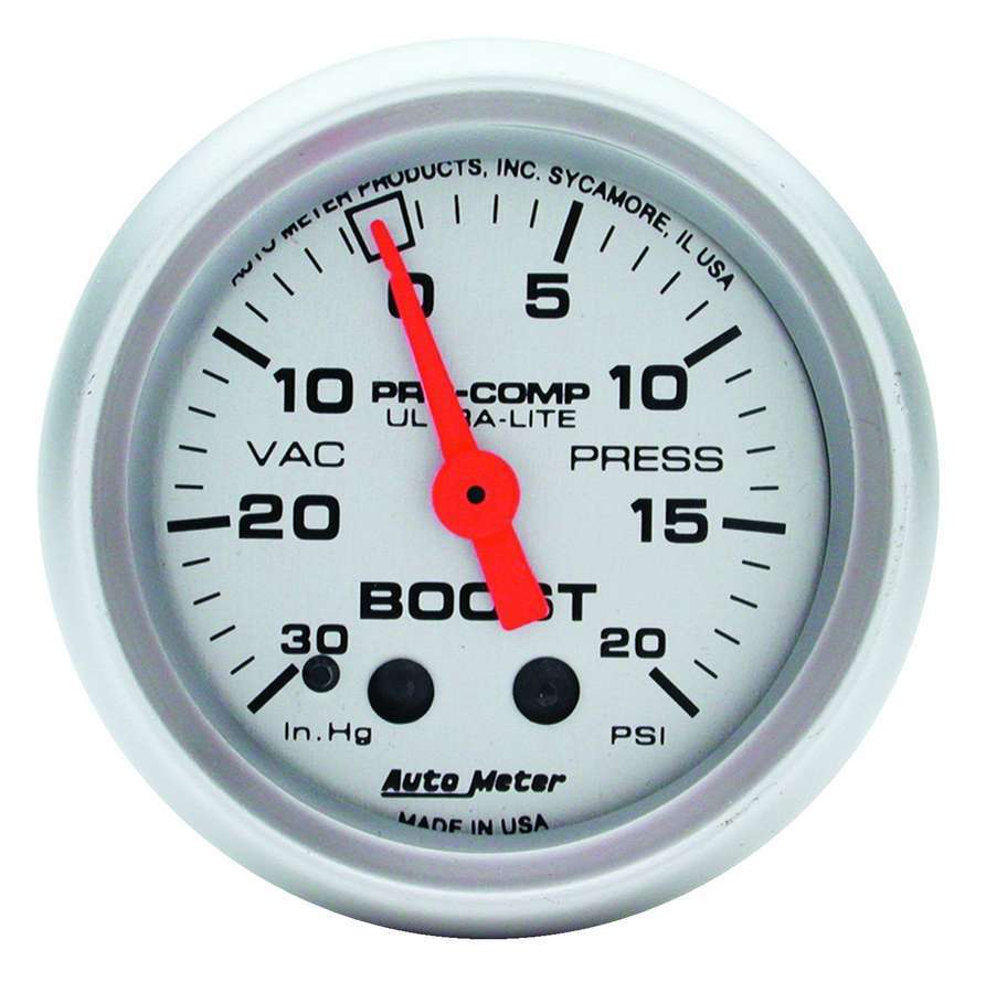 AutoMeter Boost / Vacuum Gauge - Ultra-Lite - 30 in HG-20 psi - Mechanical - Analog - 2-1/16 in Diameter - Silver Face - Each