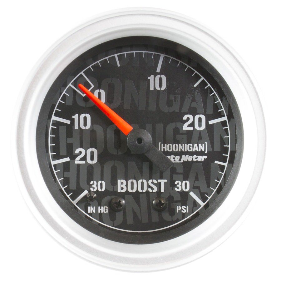 AutoMeter Boost / Vacuum Gauge - Hoonigan Ultra-Lite - 30 in HG-30 psi - Mechanical - Analog - 2-1/16 in Diameter - Black Face - Each