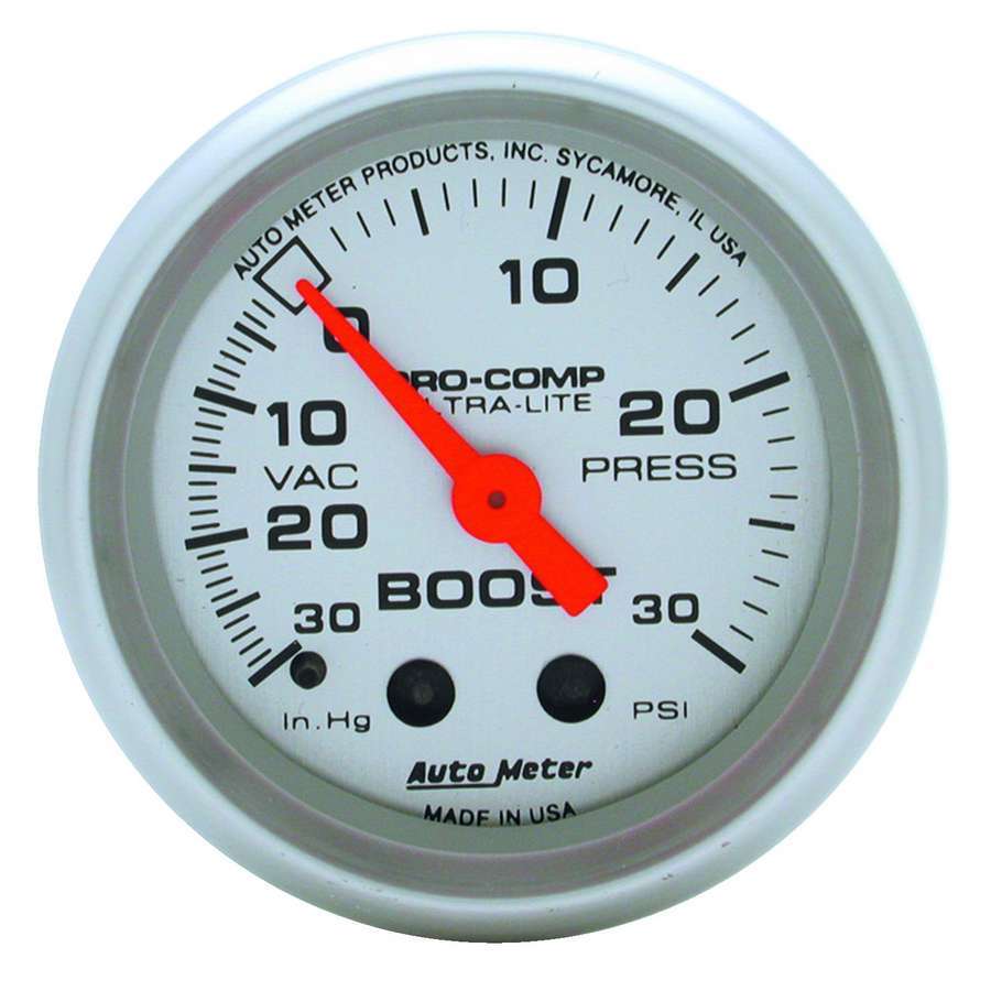 AutoMeter Boost / Vacuum Gauge - Ultra-Lite - 30 in HG-30 psi - Mechanical - Analog - 2-1/16 in Diameter - Silver Face - Each