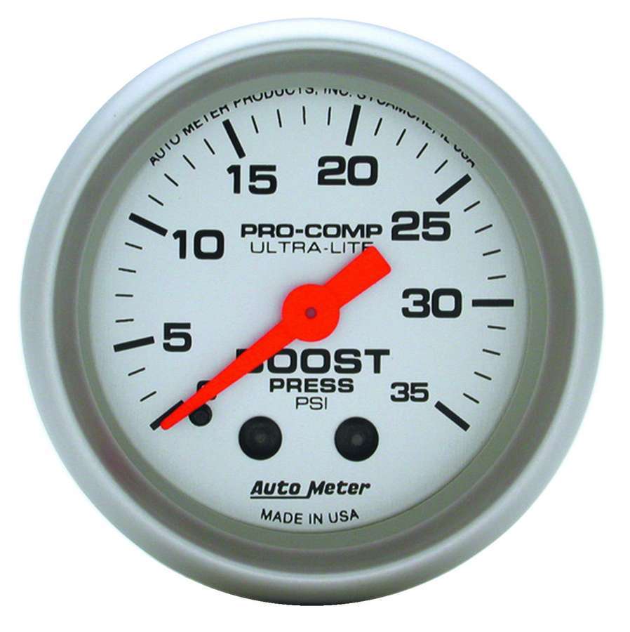 AutoMeter Boost Gauge - Ultra-Lite - 0-35 psi - Mechanical - Analog - 2-1/16 in Diameter - Silver Face - Each