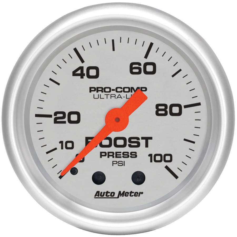 AutoMeter Boost Gauge - Ultra-Lite - 0-100 psi - Mechanical - Analog - 2-1/16 in Diameter - Silver Face - Each