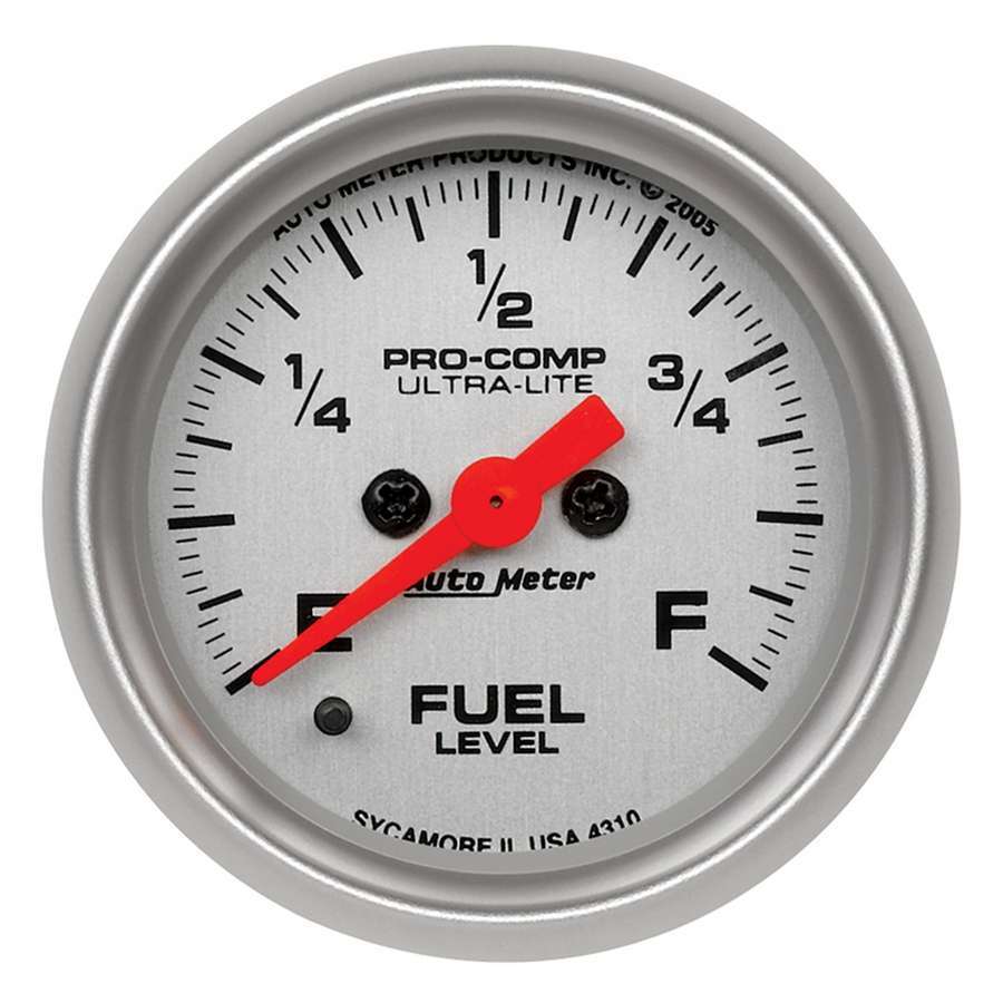 AutoMeter Fuel Level Gauge - Ultra-Lite - 0-280 ohm - Electric - Analog - Full Sweep - 2-1/16 in Diameter - Programmable - Silver Face - Each