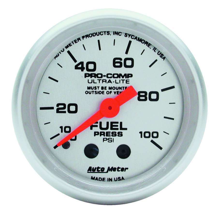 AutoMeter Fuel Pressure Gauge - Ultra-Lite - 0-100 psi - Mechanical - Analog - Full Sweep - 2-1/16 in Diameter - Silver Face - Each