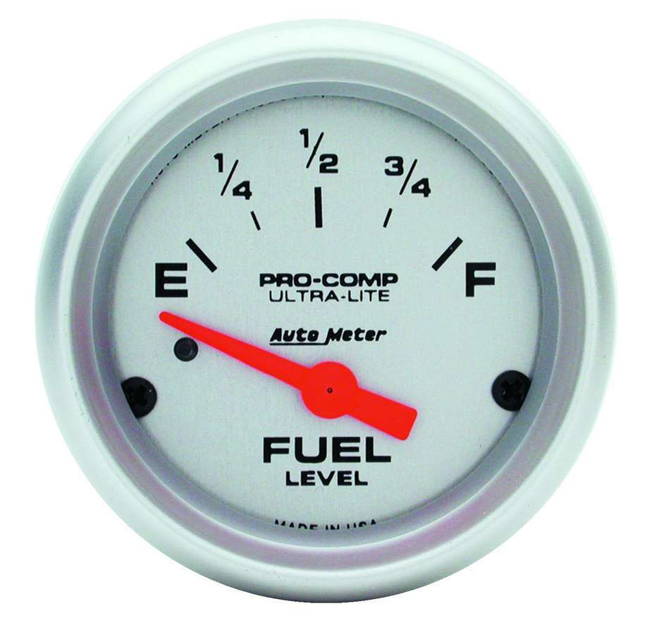 AutoMeter Fuel Level Gauge - Ultra-Lite - 0-90 ohm - Electric - Analog - Short Sweep - 2-1/16 in Diameter - Silver Face - Each