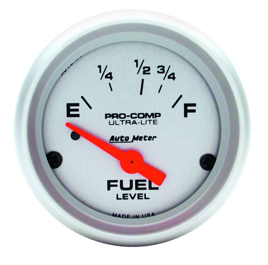 AutoMeter Fuel Level Gauge - Ultra-Lite - 73-10 ohm - Electric - Analog - Short Sweep - 2-1/16 in Diameter - Silver Face - Each
