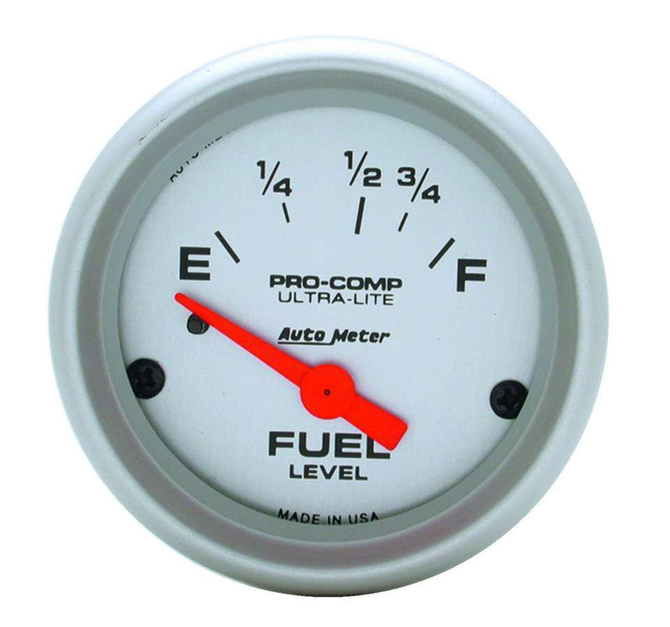 AutoMeter Fuel Level Gauge - Ultra-Lite - 16-158 ohm - Electric - Analog - Short Sweep - 2-1/16 in Diameter - Silver Face - Each