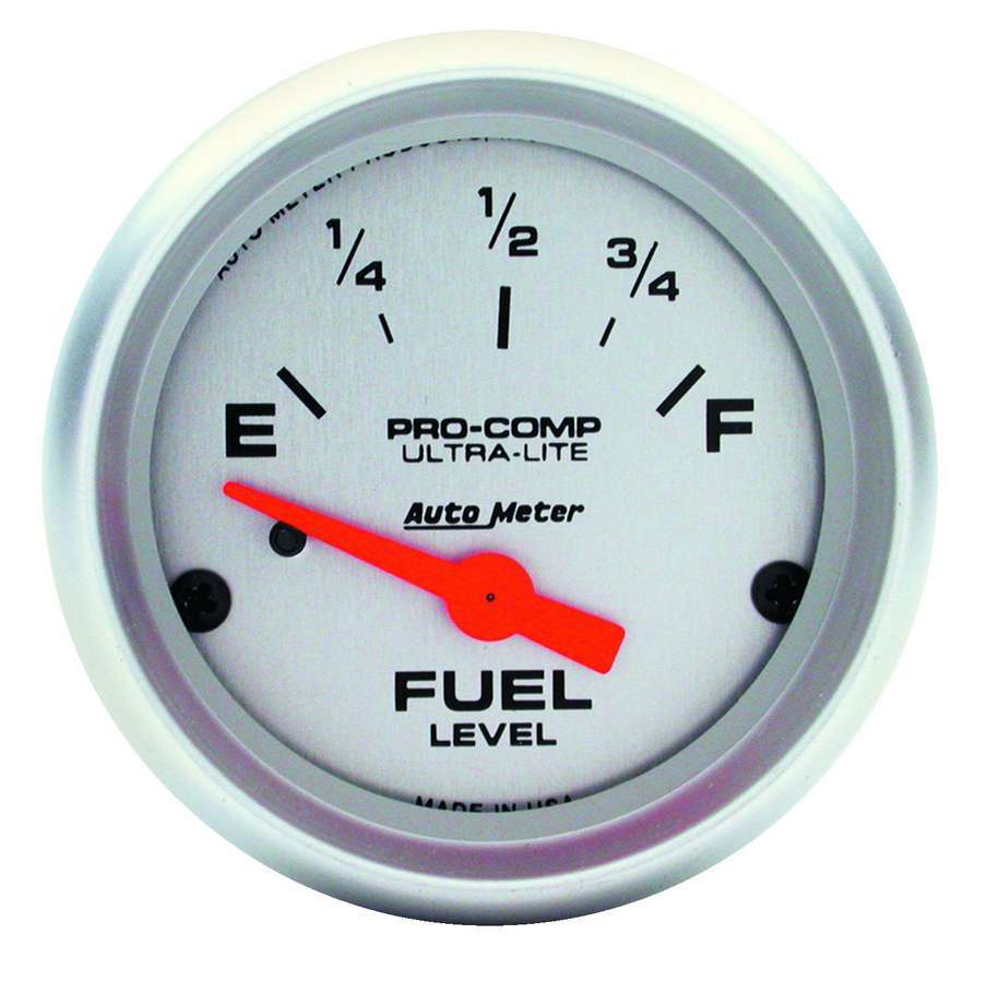 AutoMeter Fuel Level Gauge - Ultra-Lite - 73-10 ohm - Electric - Analog - Short Sweep - 2-1/16 in Diameter - Silver Face - Each