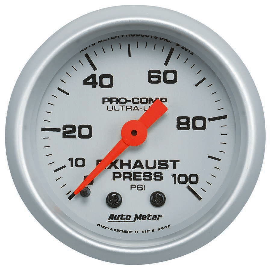 AutoMeter Exhaust Pressure Gauge - Ultra-Lite - 0-100 psi - Mechanical - Analog - 2-1/16 in Diameter - Silver Face - Each