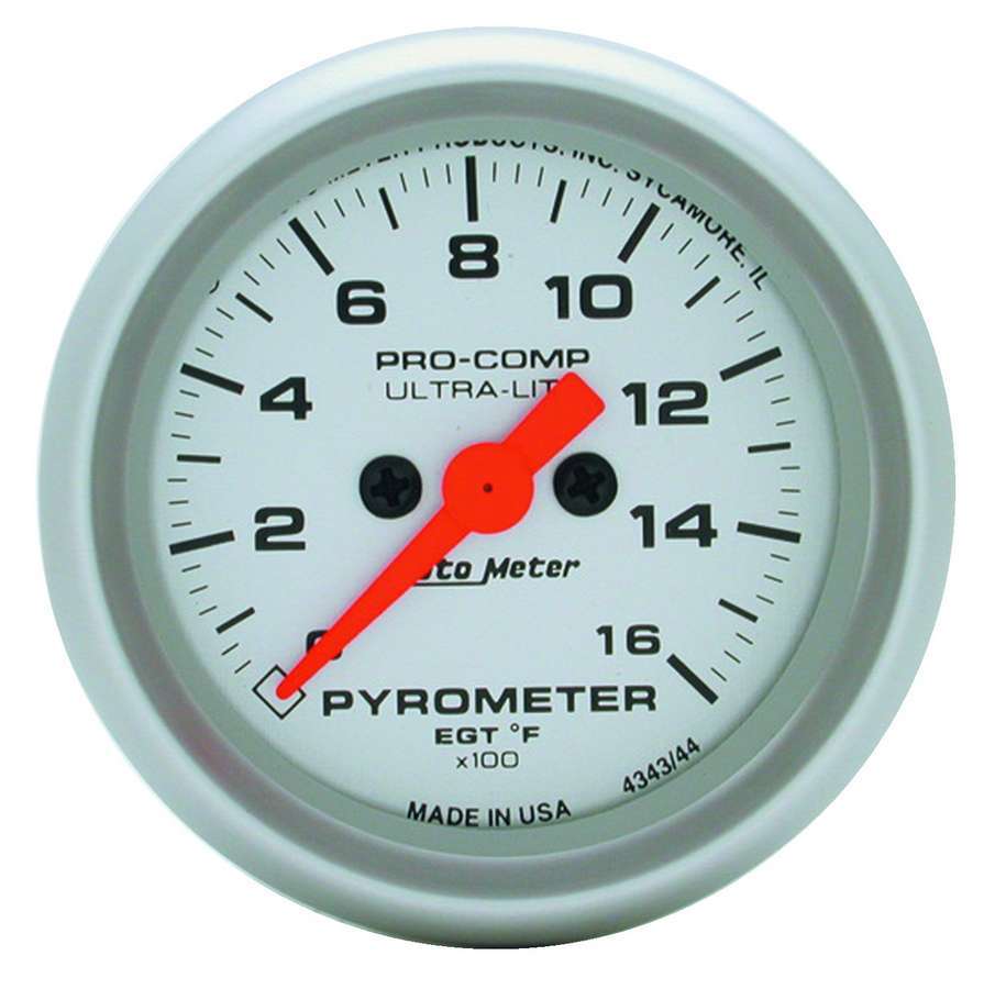 AutoMeter EGT Gauge - Ultra-Lite - 0-1600 Degree F - Electric - Analog - Full Sweep - 2-1/16 in Diameter - Silver Face - Each