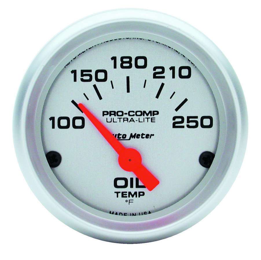 AutoMeter Oil Temperature Gauge - Ultra-Lite - 100-250 Degree F - Electric - Analog - Short Sweep - 2-1/16 in Diameter - Silver Face - Each