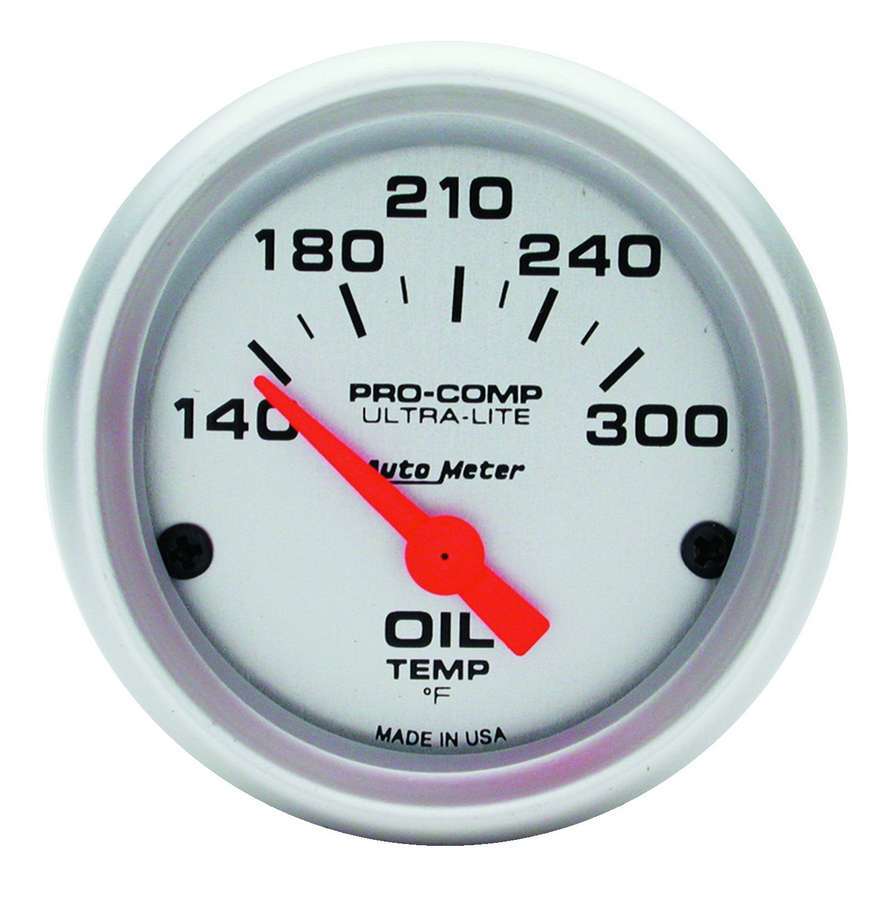 AutoMeter Oil Temperature Gauge - Ultra-Lite - 140-300 Degree F - Electric - Analog - Short Sweep - 2-1/16 in Diameter - Silver Face - Each