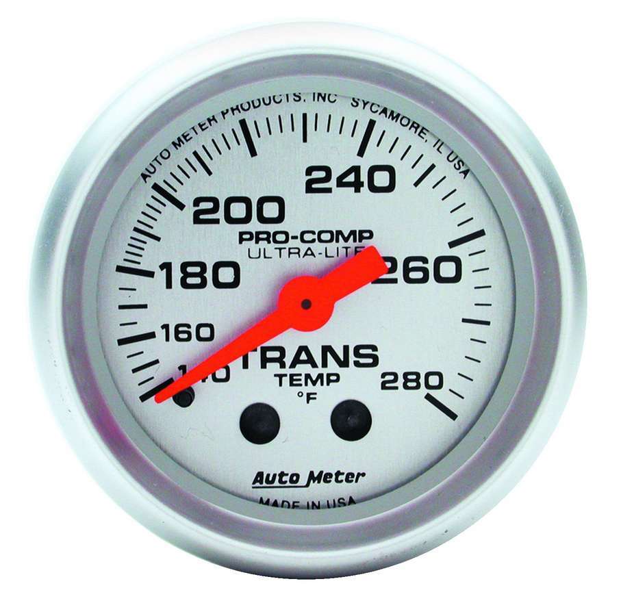 AutoMeter Transmission Temperature Gauge - Ultra-Lite - 140-280 Degree F - Mechanical - Analog - Full Sweep - 2-1/16 in Diameter - Silver Face - Each