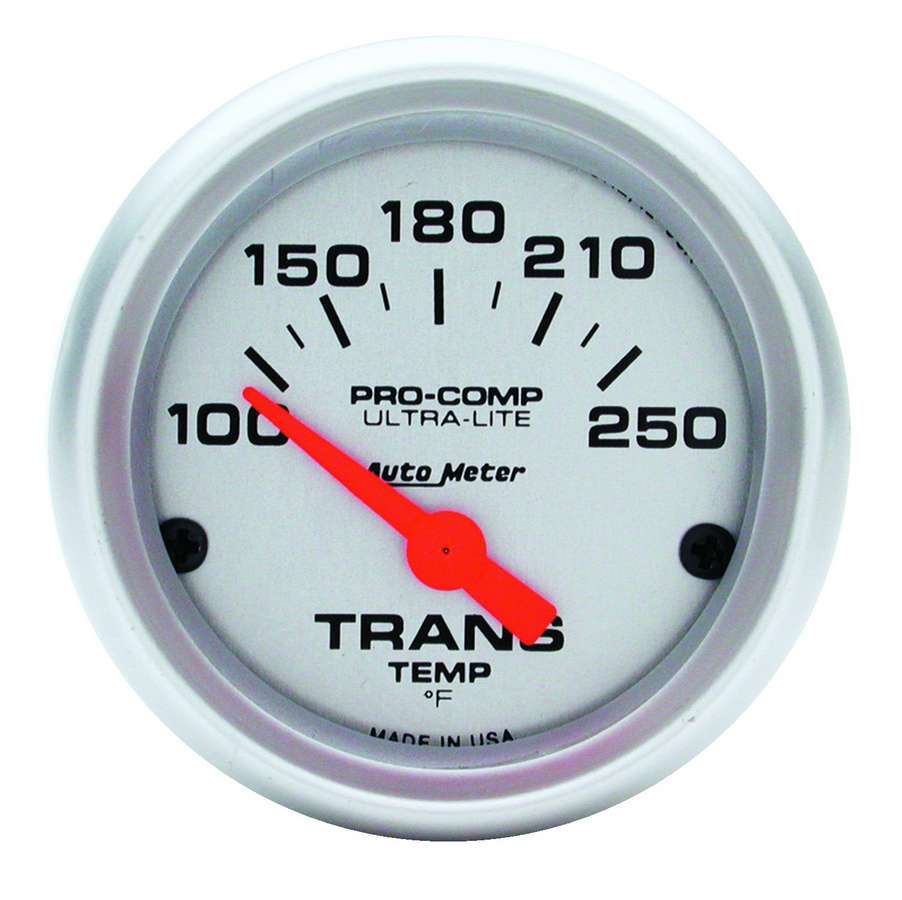 AutoMeter Transmission Temperature Gauge - Ultra-Lite - 100-250 Degree F - Electric - Analog - Short Sweep - 2-1/16 in Diameter - Silver Face - Each