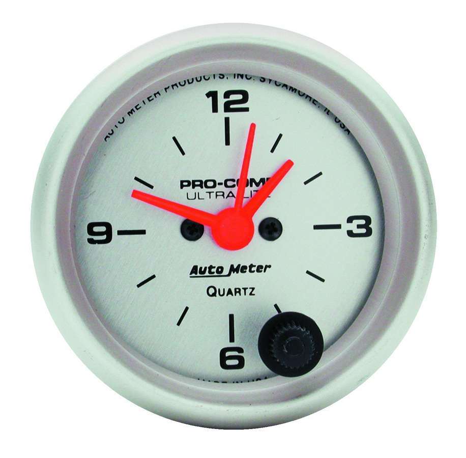AutoMeter Clock Gauge - Ultra-Lite - Electric - Analog - 2-1/16 in Diameter - Silver Face - Each